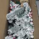 ININ 2FT Pre-lit Mini Christmas Snow Flocked Tree,Tabletop Artificial Christmas Tree with LED Lights, Small Xmas Pine Tree with Cloth Bag Base for Christmas Decor,12 Clusters Berry & 8 Pinecones