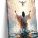 Jesus Baptism Canvas Wall Art Jesus And The Dove Picture Wall Decor Holy Spirit Christian Faith Poster Print Painting for Living Room Bedroom Church Decoration Ready To Han