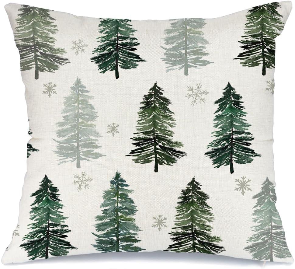 AACORS Christmas Pillow Cover 18X18 Inch Christmas Tree Snowflake Decoration Holiday Farmhouse Winter Pillow Case Decor for Home Sofa Couch (Green) AA223-18