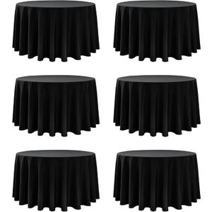 6-Pack Black Round Tablecloths, 120 Inches, Stain-Resistant Polyester for 5-6 Ft Round Tables - Washable Table Covers for Weddings, Banquets, Birthday Parties, Events