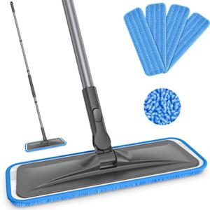 Microfiber Mops for Hardwood Floor Cleaning - BPAWA Flat Floor Mop with 4 Washable Pads for Laminate Wood Tile Vinyl Home Kitchen Bathroom - 59" Adjustable Handle (Gray)