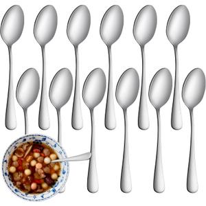 12 Pcs Teaspoons Set, Food-Grade Stainless Steel Spoons Silverware, Cutlery Tea Spoons, Durable Dessert Spoons, Metal Spoon for Home, Kitchen or Restaurant, Mirror Polished, Dishwasher Safe 6.7 Inch