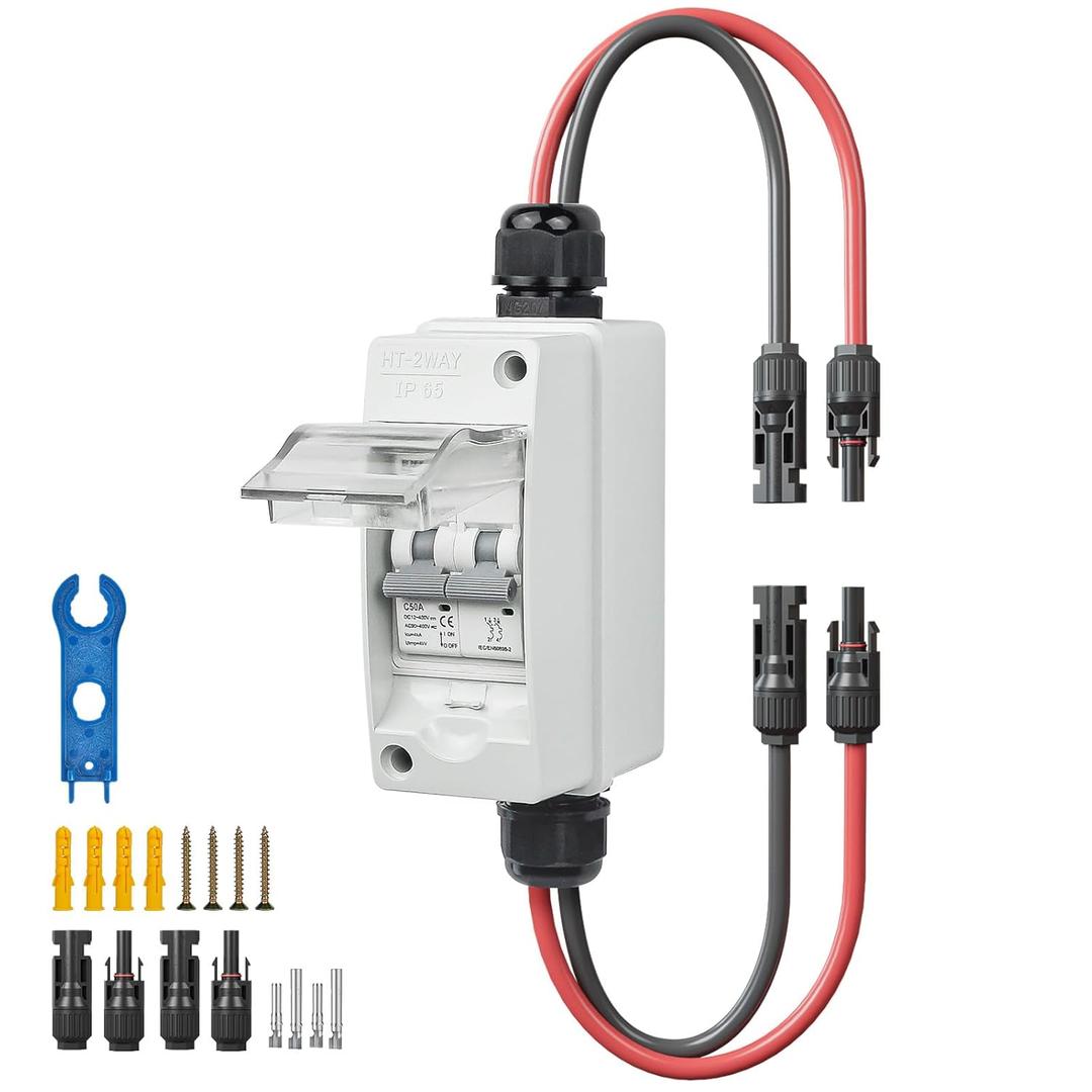 50A Solar Panel Disconnect Switch 400V DC/AC PV Disconnect Switch Outdoor Miniature Circuit Breaker IP65 for Solar PV Homes Battery (400V 50 Amp)