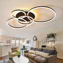 Modern LED Ceiling Light 90W Dimmable Ceiling Light Fixture with Remote Control 5 Rings Flush Mount Ceiling Light Black Acrylic Chandelier LED for Living Room Bedroom Kitchen Light fixtures(4+1B01)