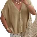 Saodimallsu Women's Fall Oversized Cardigans Batwing Short Sleeve Lightweight Button V Neck Casual Knit Sweater Tops (X-Large, Dark Khaki)