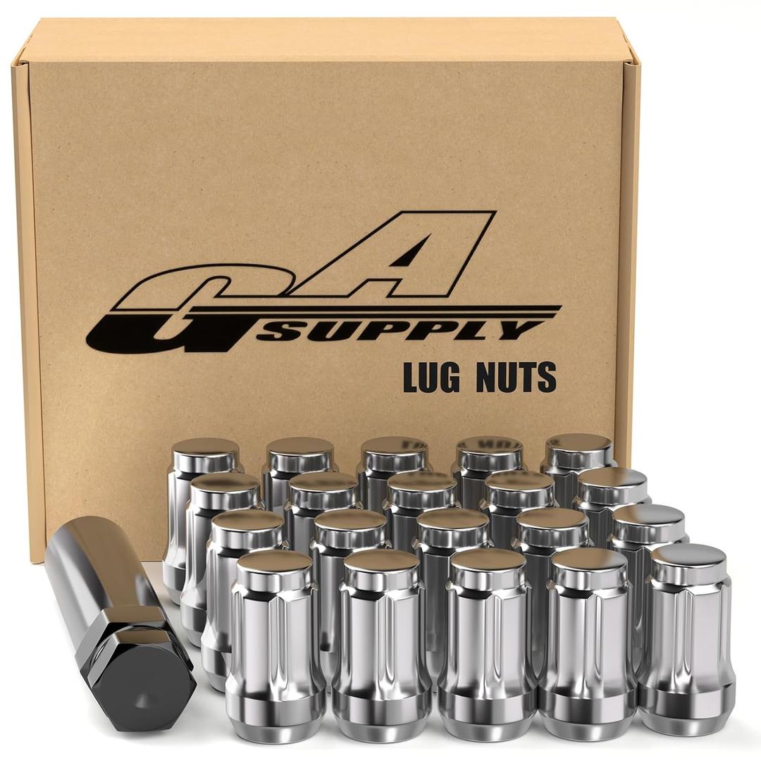 GAsupply 12x1.5 Lug Nuts Spline, Closed End Chrome Acorn Tuner Lug Nuts 1.38" Tall 3/4" Hex Conical Seat 60 Degree for Aftermarket Wheels, Pack of 20+1 Spline Tuner Socket Key (Silver)