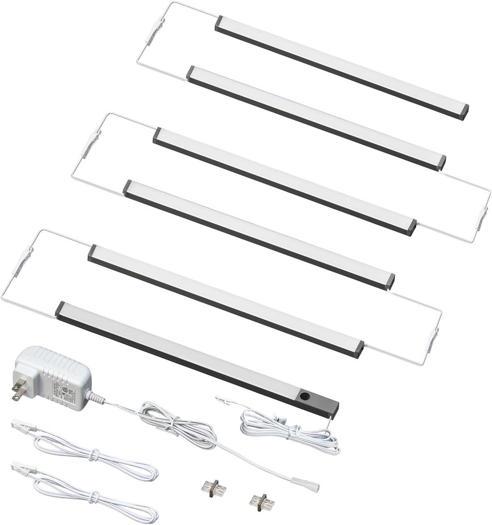LUMILAND 6 Pcs 12-inch Led Under Cabinet Lighting Plug-in with Hand Wave, Dimmable 6000K Cold White Under Counter Lights Linkable with Memory Function for Kitchen
