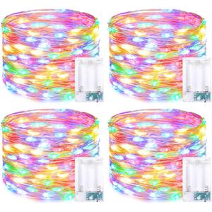 JMEXSUSS 4 Pack 50 LED Multicolor Fairy Lights Battery Operated, Each16 ft Multicolor Christmas Lights Waterproof Twinkle Lights for Party Wedding Christmas Birthday Indoor Outdoor Decoration