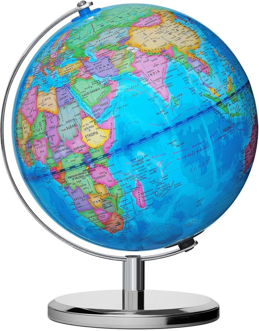 3 in 1 Illuminated World Globe, 9inch Globes with 88 Constellations & LED Night Light, Interactive STEM Toy with High Clear Map, Light Up Kids Globe Lamp for Learning