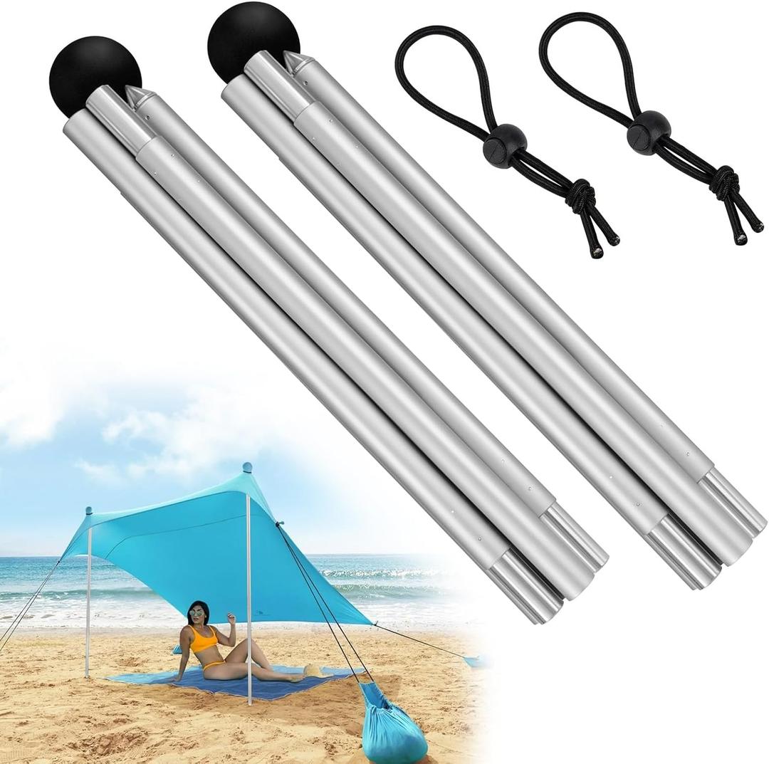 2PCS 6.56ft Foldable Beach Tent Poles Replacement Compatible with Neso Grande Canopy,Aluminum Alloy Tent Extra Poles,Portable Beach Tent Fix Accessories for Camping,Hiking,Backpacking