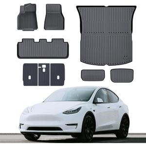 Floor Mats 9PCS Compatible with Tesla Model Y 2020-2024 5-Seats Replacement for Model Y Accessories All-Weather Floor Mats Waterproof Non-Slip Front Rear Trunk Mats Rear Back Seat Protector