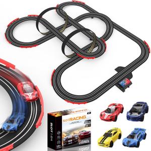 Slot Racing Car Track 32Ft Electric Powered Race Tracks Sets for Boys and Kids,Dual Racing with 4 High Speed Cars and 2 Hand Controllers, Gift Toys for Children 6,7,8 Years Old