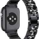 Mosonio Compatible with Apple Watch Band 38mm 40mm 41mm 42mm 44mm 45mm 46mm 49mm with 2 Pack Case Women, Jewelry Replacement Metal Bands Strap with Bling PC Protective Case for iWatch Ultra SE Series 11/10/9/8/7/6/5/4/3/2/1 (Sizes Vary By Mode)