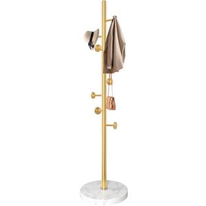 Metal Coat Rack Freestanding, Sturdy Coat Rack Stand with Natural Marble Base, Coat Tree Hats Hanger Holder Stand for Entryway, Hallway, Bedroom (Golden)