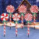 6 Pack Christmas Lollipop Pathway Lights Outdoor with Bows, 22.8" 120 LED Peppermint Candy Cane Lights 8 Modes Timer Waterproof for Xmas Garden Yard Outsides Decoration(Red White)