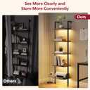 Tajsoon 5-Tier Ladder Shelf with LED Light, Wall Mounted Ladder Bookshelf with Metal Frame, Wall Ladder Bookshelf for Living Room, Bedroom, Office, Rustic Brown