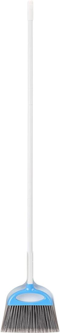 Amazon Basics Dustpan Broom Set with Adjustable Long Handle, Easy to Assemble, Blue and White (Pack of 1)