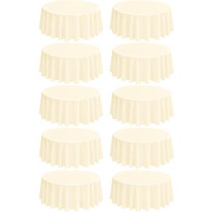 10 Pack Round Tablecloths - 120 Inch Beige Polyester Cover, Stain and Wrinkle Resistant Washable Fabric Cloth for Wedding Banquet Parties