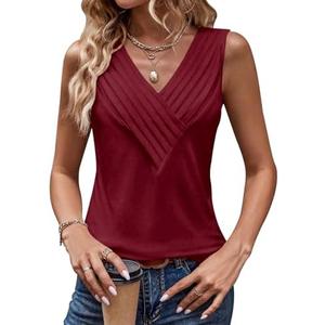 ELGOGY Womens V Neck Tank Tops Loose Fit Pleated Work Dressy Casual Tanks Summer Sleeveless Shirts Size XXL