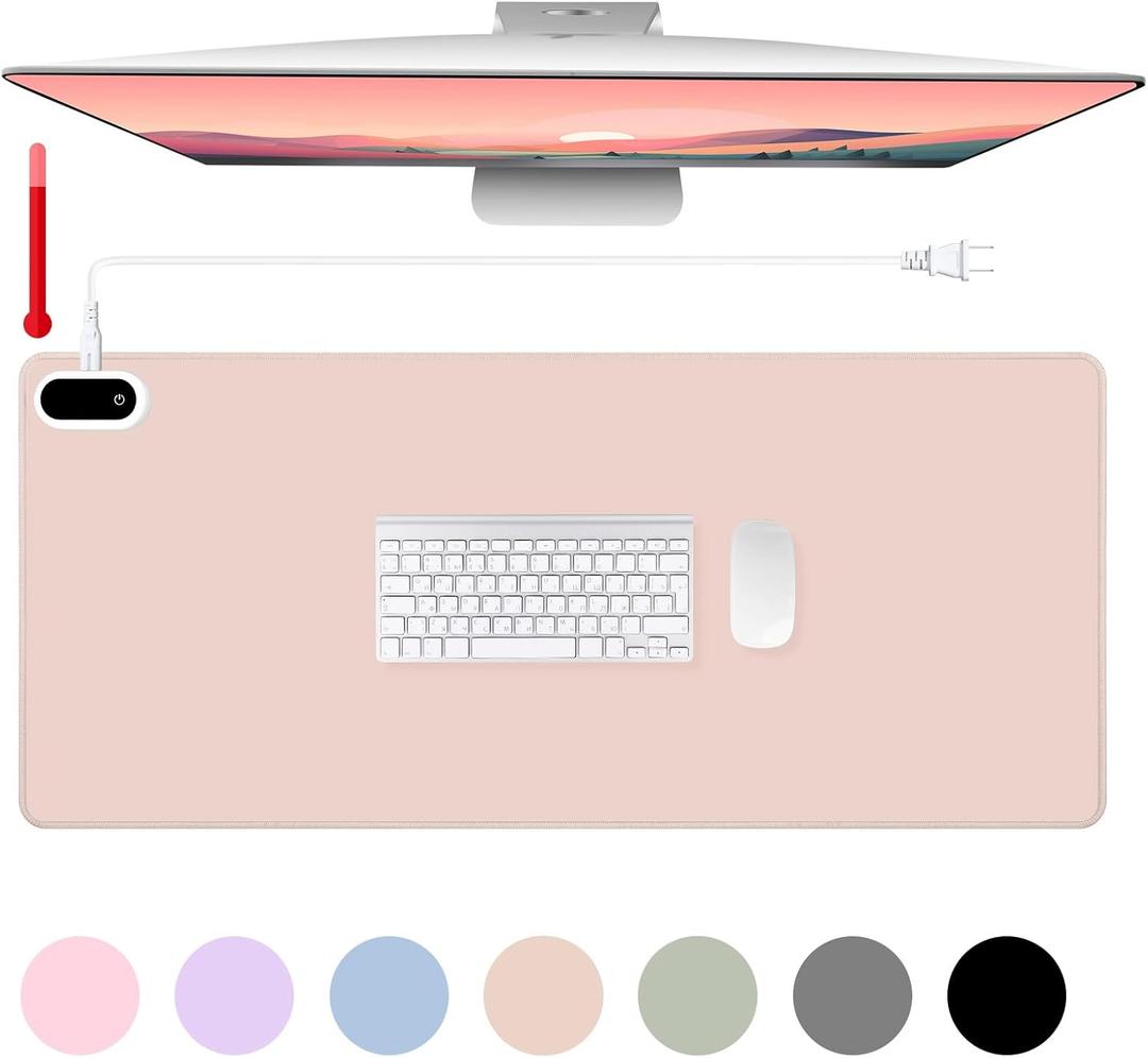Konohan Heated Desk Pad Warm Mouse Pad, 5 Heating Level & 4 Hour Auto Shut-Off, PU Leather Warm Mouse Mat Heating Keyboard Gaming Mice Warmer Mat Only Supports 110v(Khaki Color,31.5" X 13")