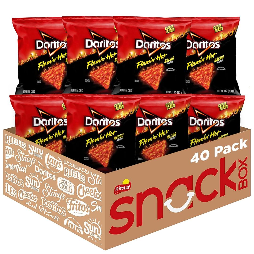 Doritos Flavored Tortilla Chips, Flamin' Hot Nacho, 1 Ounce (Pack of 40) (EXP 08/11/26)