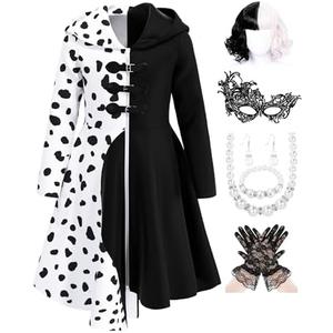 Mecamelon Girls Vintage Halloween Costume Dress Up Dalmatian Print Outfit, 7Years