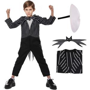 Striped Costume Boys Mask Jumpsuit Fancy Dress Cosplay Outfits Pants Bowtie for Halloween Christmas Party Cosplay (150)