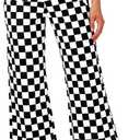 Women Checkered Cropped Jeans Straight Leg Stretchy Denim Pants with Pockets (XX-Large, Black White)