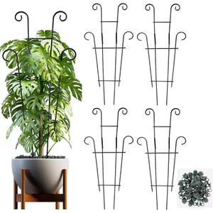25.6 Inch Plant Trellis for Climbing Plants, 4 Pack Metal Garden Trellis for Potted Plants Indoor House Plant Climber Support Stakes with Plant Clips for Monstera Pothos Hoya Ivy Flower