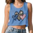 Womens 4th of July Shirt USA Flag Crop Tank Tops Patriotic Sleeveless Independence Day Graphic Tee (Blue, XL)