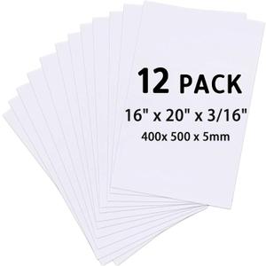 Foam Board 16x20 Inch, 3/16 Inch Thick, 12 Pack, White Foam Core Board, Strong & Rigid, Double-Sided Large Poster Board for Crafts, School Projects, Painting, Presentation & Display