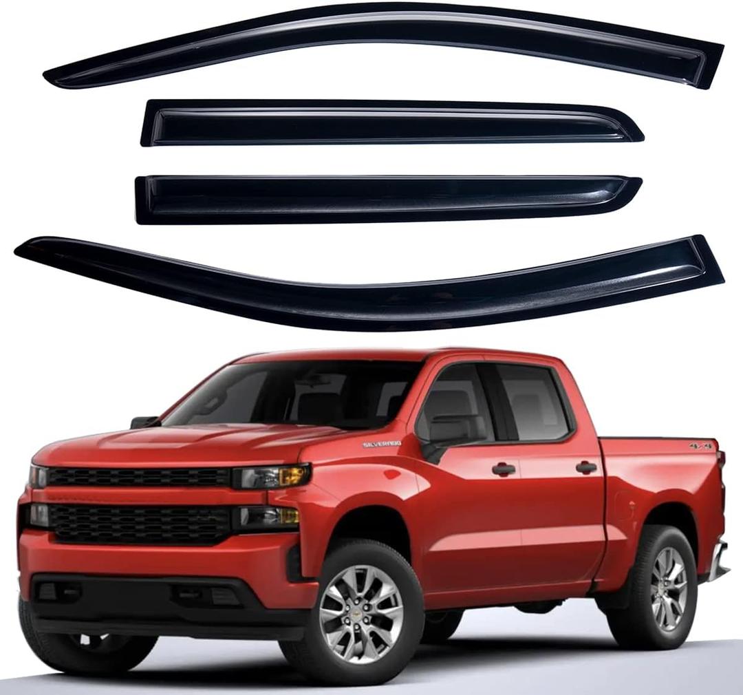 Lightronic Extra Durable Outside-Mount Auto Vent Window Visor, Fits 2019-2026 Chevrolet Silverado & GMC Sierra 1500, 2020-2026 Silverado/Sierra 2500 HD & 3500 HD, 2022 Limited, Crew Cab, Smoke, 4-Pcs