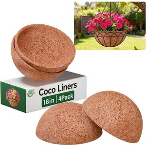 Halatool 4 Pack 18 Inch Coco Liners Natural Coconut Liners for Planters Round Hanging Basket Liner for Flowers Vegetables Balcony Garden Patio Porch Home Decor