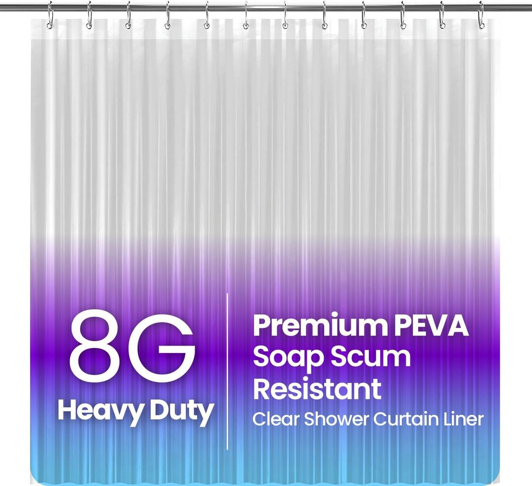 LiBa Bathroom Shower Curtain - Waterproof Plastic Shower Curtain Premium PEVA Non-Toxic Shower with Rust Proof Grommets Clear 8G Heavy Duty Bathroom Accessories 72x78