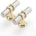 Haliwu 20 Pack Brushed Nickel Cabinet Knobs, Gold Cabinet Knobs Kitchen Handles Knobs Gold Kitchen Hardware Knob, 2 inch(50mm) Single Hole Knob T Bar Knob for Drawer Dresser