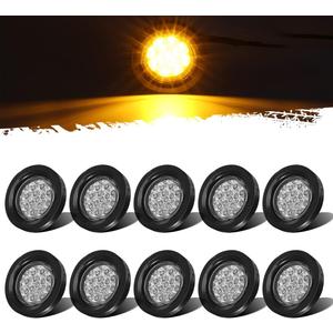 Partsam 10Pcs 2.5" Round Amber 13 LED Side Marker Clearance Lights with Reflectors for Truck Trailer RV, Grommets and Pigtails Include, Clear Lens, Sealed Waterproof, Flush Mount, 12V