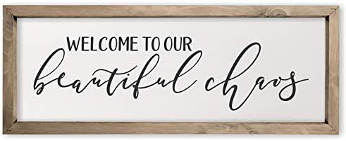 Welcome To Our Beautiful Chaos Framed Rustic Farmhouse Wall Sign 6x18