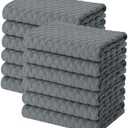 Homaxy 100% Cotton Terry Kitchen Towels(15" x 25", 12 Pack), Soft and Super Absorbent Dish Towels, 380 GSM Reusable Tea Towel with Hanging Loop, Pineapple Grid Designed, Dark Grey