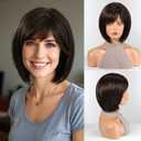 HAIRCUBE Bob Wigs for Women Synthetic Wig with Fringe Dark Brown Color