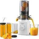 Cold Press Juicer with 8 Juice Bottles - Masticating Juicer Machines for Fruits and Veggies, 4.25" Large Feed Chute, Easy to Clean,White