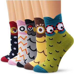 Colorful Cute Animal Design Patterned Women's Casual Cotton Socks (Owl)
