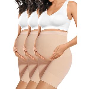 Peauty Maternity Shapewear Baby Shower Dress Maternity Clothes Pregnancy Shapewear for Dresses Pregnancy Shorts Underwear Under Bump (Nude+Nude+Nude L)