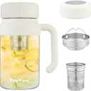32oz Glass Water Bottle, Tea Bottle with Infuser & Handle, BPA-Free Leakproof Wide Mouth Large Tea Infuser cup for Hot or Cold Drinks, Loose, Fruit (White)