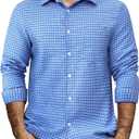 Mens Gingham Button Down Shirt Long Sleeve Dress Shirts Business Casual Shirts with Pockets (XXL)