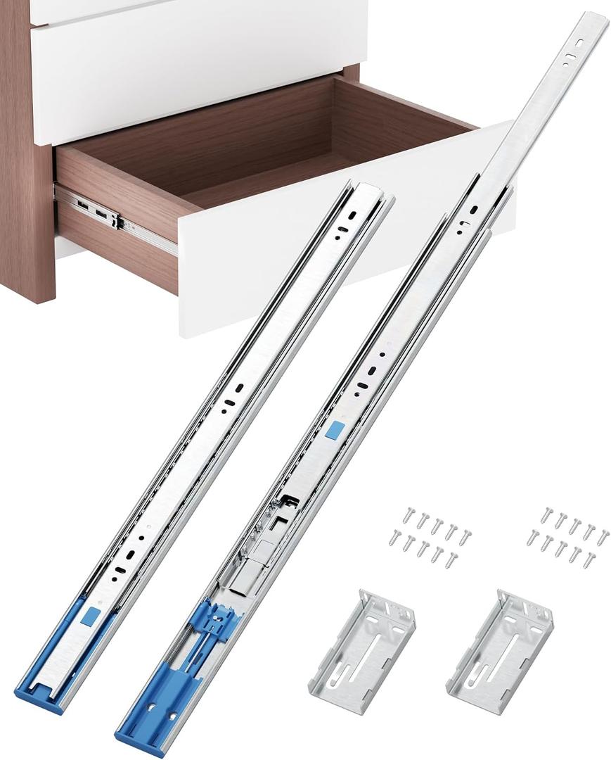 20 Inch Side Mount Soft Close Drawer Slides, 5 Pairs Heavy-Duty Full Extension, Metal Ball Bearing Smooth Quiet Slow Self Closing Dresser Glides Runners with Mounting Brackets, 100LB Capacity