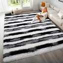 4x6 Feet Area Rugs for Living Room Bedroom,Black and White Machine Washable Soft Fluffy Shaggy Indoor Rug, Floor Carpet for Girls Boys Kids, Dorms, Nursery Rooms, Home Decor Aesthetic