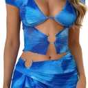 REASERAL Womens Summer Skirt Outfits Gradient Print Camisole Top Mini Skirts Sexy Vacation Y2K Outfits (Small, Blue)