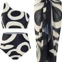 Floerns Women's Plus Size 3 Piece Bathing Suit One Shoulder Bikini Set with Cover Up (XX-Large Plus, Black Multi)