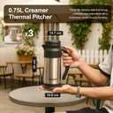 Creamer Pitcher for Coffee,0.75L/25 Oz Thermal Coffee Carafe,Stainless Steel Coffee Carafes for Keeping Hot and Cold,Double-Wall Design,12-Hour Hot & Cold,Leak-Proof,Portable for Travel,Camping,Office