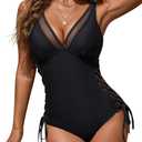 Blooming Jelly Women Sexy Mesh Swimsuit Tummy Control Bathing Suit Slimming One Piece Swimwear Bikini with Side Straps XL